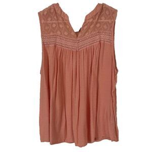 By‎ Design Boho Womens M Peach Sleeveless Embroidered Swiss Dot Prairie Peasant
